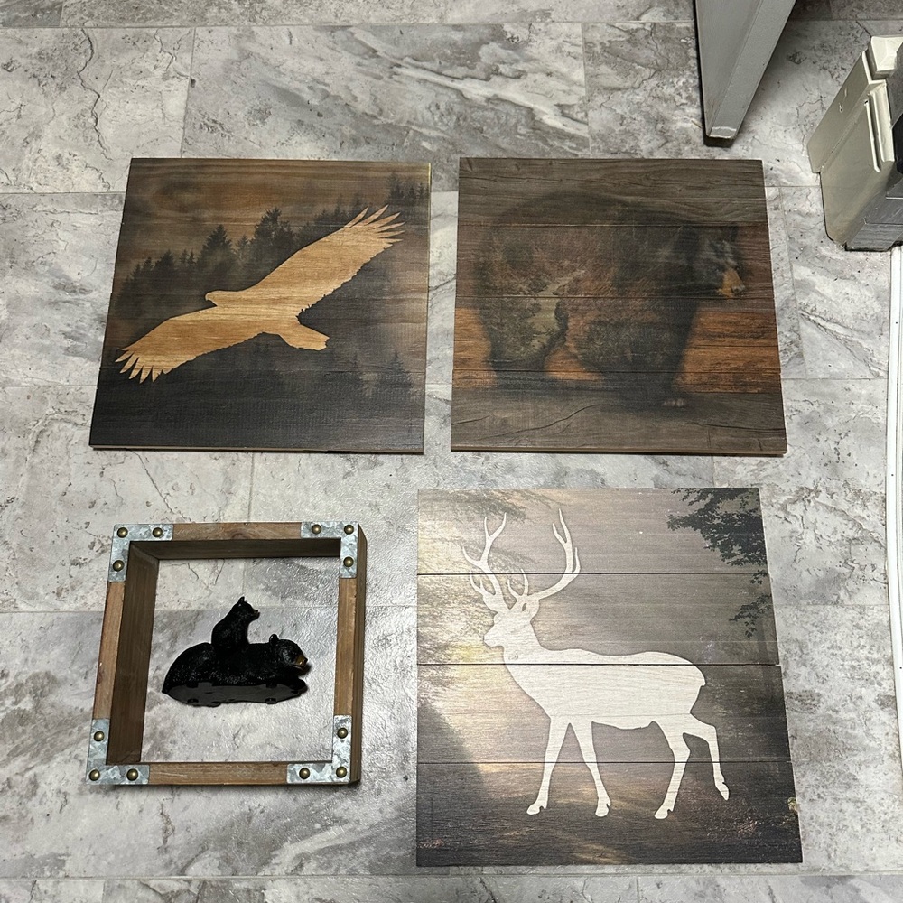 Rustic Wildlife Wall Art Set - Brown and Cream
